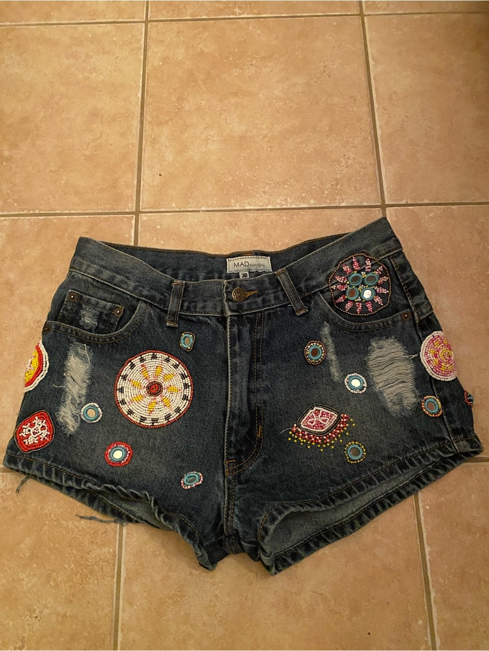 MAD Almadal Dark Denim Embroidered Women’s Shorts - Multicolor Accents Mirror